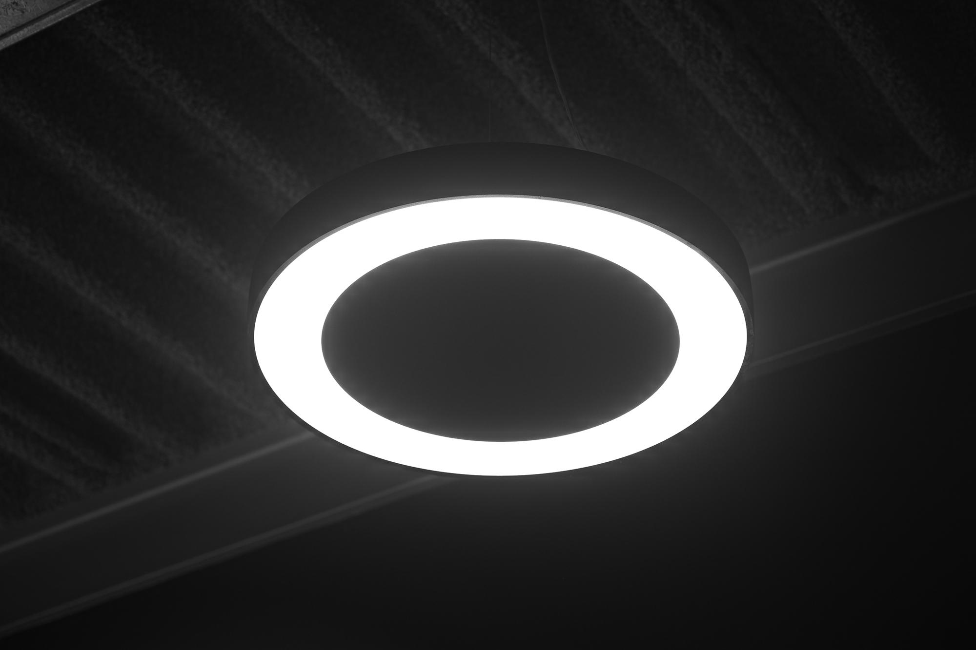 Closeup of a lamp in an acoustic interior